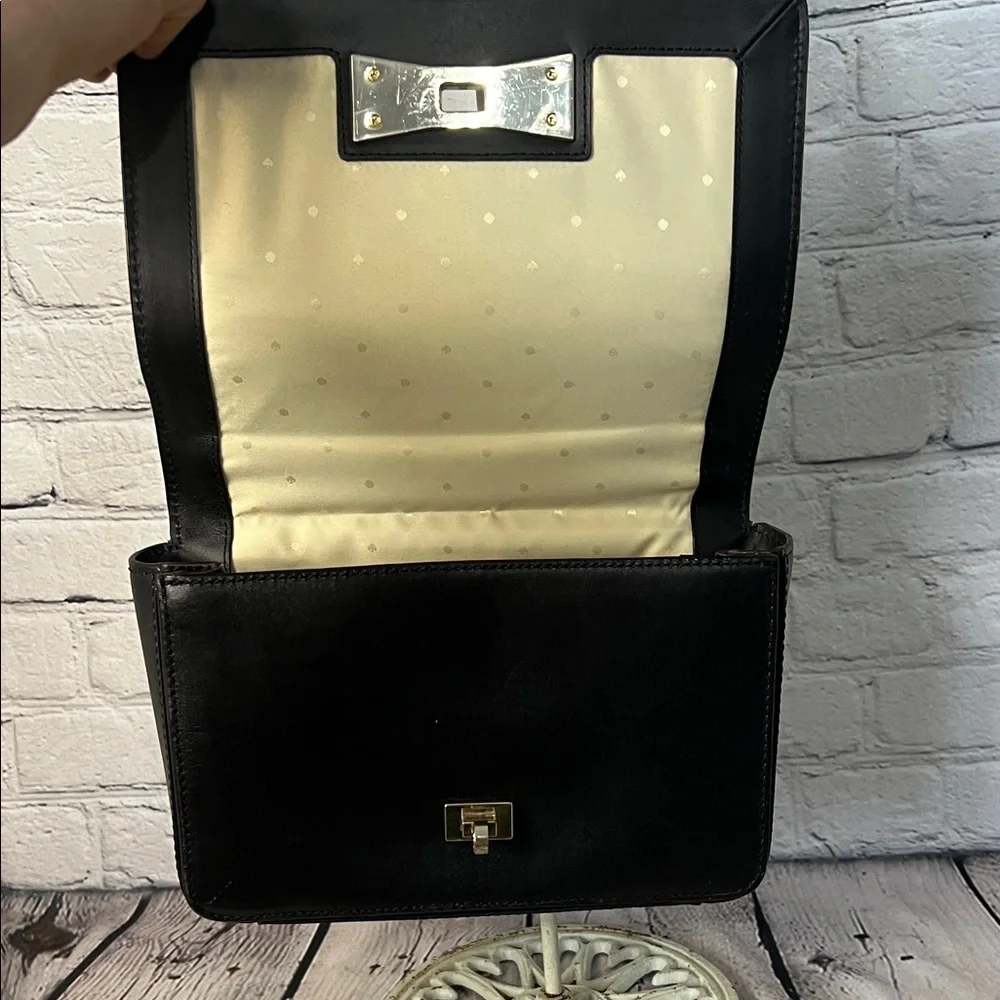 * Kate Spade Black Leather Shoulder Bag with Silver Bow Accent